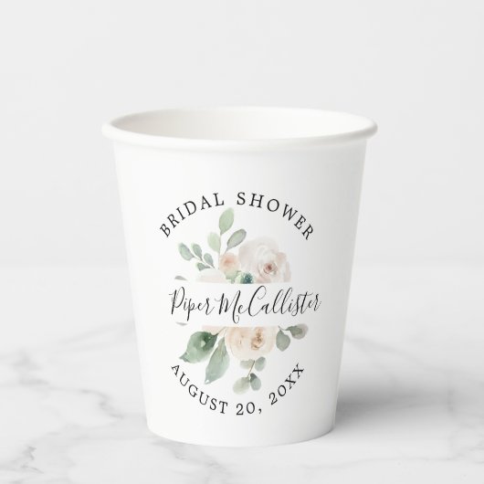 Gobelets en papier mariage floral blanc eucalyptus (Recto)