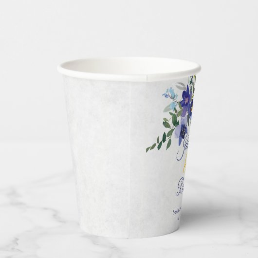 Gobelets En Papier Mariage floral bleu et jaune (Droite)