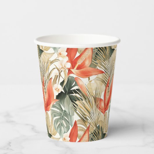 Gobelets En Papier Mariage floral d'anthurium orange tropical (Verso)