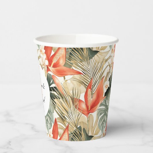 Gobelets En Papier Mariage floral d'anthurium orange tropical (Gauche)