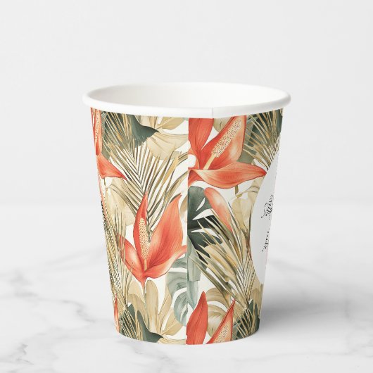 Gobelets En Papier Mariage floral d'anthurium orange tropical (Droite)
