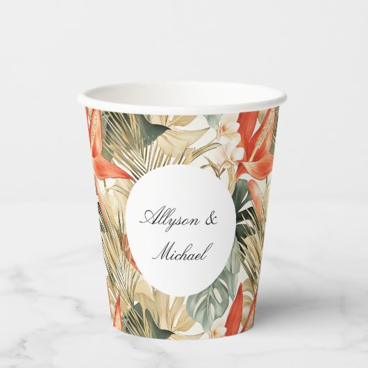 Gobelets En Papier Mariage floral d'anthurium orange tropical (Recto)