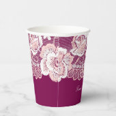 Gobelets En Papier Mariage floral dentelle rose romantique (Droite)