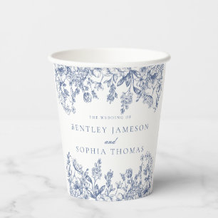 Gobelets En Papier Mariage Floral Vintage Chinoiserie Bleue