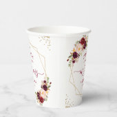 Gobelets En Papier Mariage géométrique rouge Bourgogne Floral or (Droite)