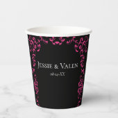 Gobelets En Papier Mariage gothique rose chaud et noir (Recto)