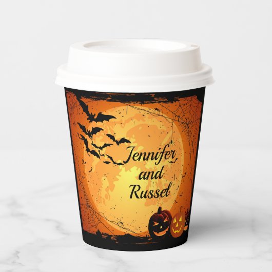 Gobelets En Papier Mariage Halloween Personnaliser Noms Chaud Froid (Recto)
