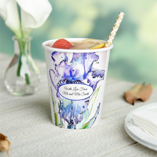 Gobelets En Papier Mariage Iris Aquarelle Iris Violet Bleu (Insitu)