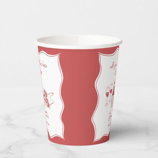 Gobelets En Papier Mariage Italien à Thème Pizza Vin Dessin Main Roug (Gauche)