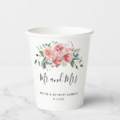 Gobelets En Papier Mariage M. Mme Bride Groom Rose Aquarelle (Recto)