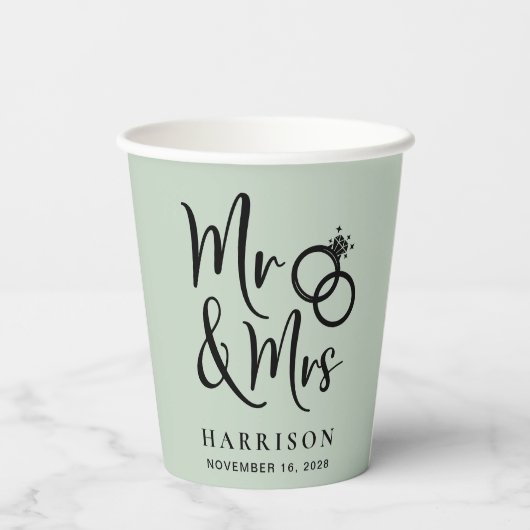 Gobelets En Papier Mariage M. Mme Sage Green (Verso)