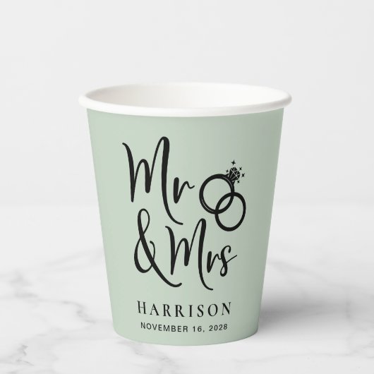 Gobelets En Papier Mariage M. Mme Sage Green (Recto)