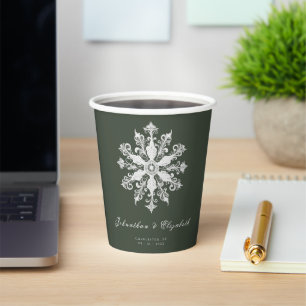 Gobelets En Papier Mariage minimaliste de flocon de neige   Green