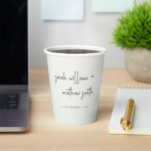 Gobelets En Papier Mariage minimaliste de typographie noir blanc