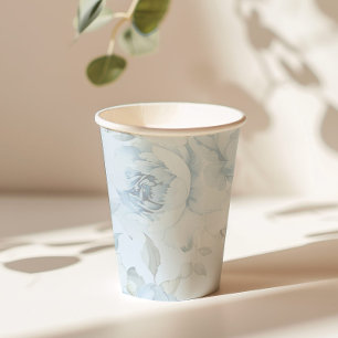 Gobelets En Papier Mariage minimaliste floral bleu aquarelle