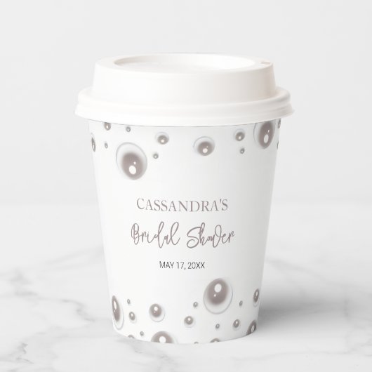 Gobelets En Papier Mariage Minimaliste Perle Blanche  (Recto)