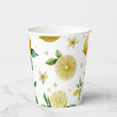 Gobelets En Papier Mariage moderne avec citron bleu floral script (Verso)