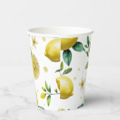 Gobelets En Papier Mariage moderne avec citron bleu floral script (Droite)