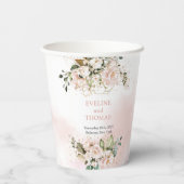 Gobelets En Papier Mariage moderne Boho rose vif rose floral or brill (Verso)