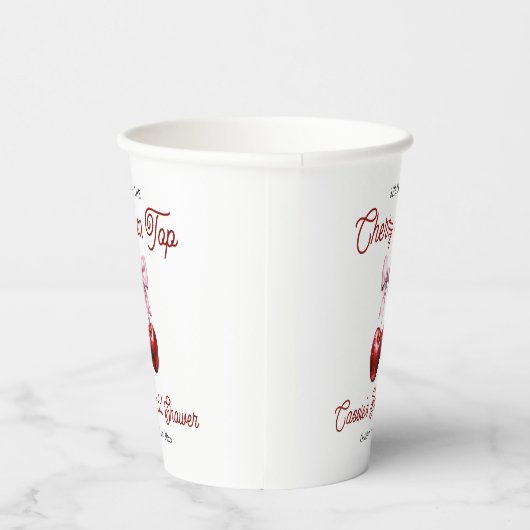 Gobelets En Papier Mariage Moderne Cerise sur le dessus Ruban Rose Fê (Droite)