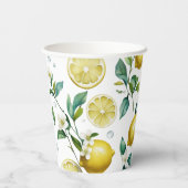 Gobelets En Papier Mariage moderne citron bleu floral script (Verso)