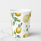 Gobelets En Papier Mariage moderne citron bleu floral script (Droite)