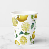 Gobelets En Papier Mariage moderne citron bleu floral script (Recto)