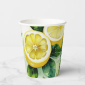 Gobelets En Papier Mariage moderne en bleu citron floral script (Verso)