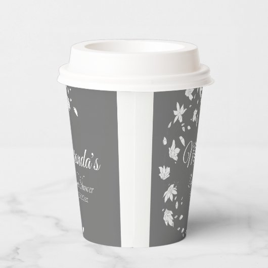Gobelets En Papier Mariage moderne gris et blanc Floral Douche (Droite)
