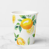 Gobelets En Papier Mariage moderne jaune citron floral écriture bapte (Verso)