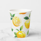 Gobelets En Papier Mariage moderne jaune citron floral script (Recto)