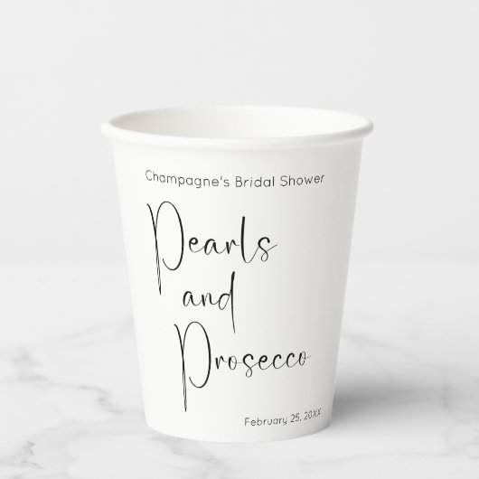 Gobelets En Papier Mariage Moderne Script Perles et Prosecco (Recto)