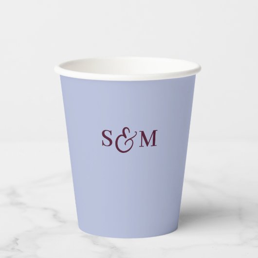 Gobelets En Papier Mariage Monogramme Ampersand Script Periwinkle (Recto)