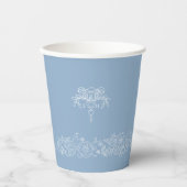 Gobelets En Papier Mariage Monogramme bleu blanc fleur de lis (Recto)