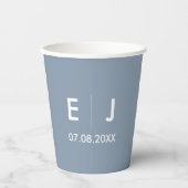 Gobelets En Papier Mariage monogramme bleu et blanc Dusty (Recto)