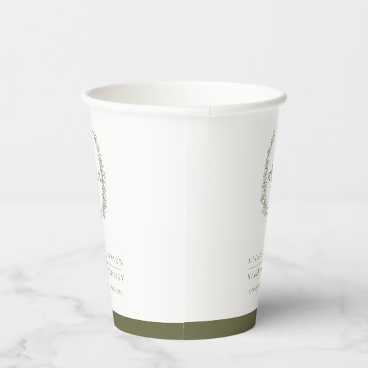 Gobelets En Papier Mariage monogramme de feuille blanche et verte oli (Droite)