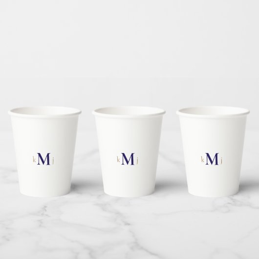 Gobelets En Papier Mariage Monogramme Gold & Navy (Multi)
