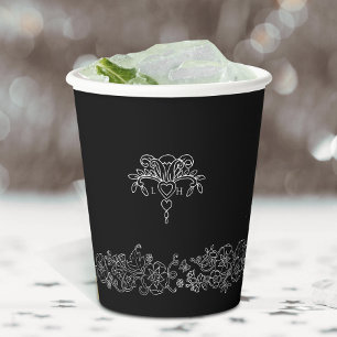 Gobelets En Papier Mariage monogramme noir blanc fleur de lis