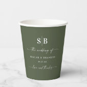 Gobelets En Papier Mariage monogramme simple couleur solide vert fonc (Recto)