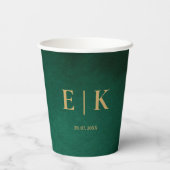 Gobelets En Papier Mariage Monogramme Vert Émeraude & Or (Verso)