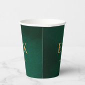 Gobelets En Papier Mariage Monogramme Vert Émeraude & Or (Droite)