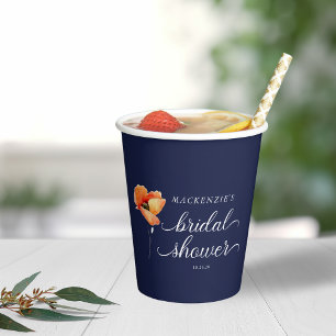 Gobelets En Papier Mariage Navy Blue et Pavot Doré