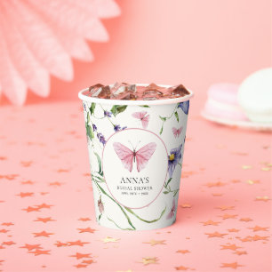 Gobelets En Papier Mariage Papillons Fleurs