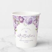 Gobelets En Papier Mariage papillons modernes fleurs violettes (Verso)