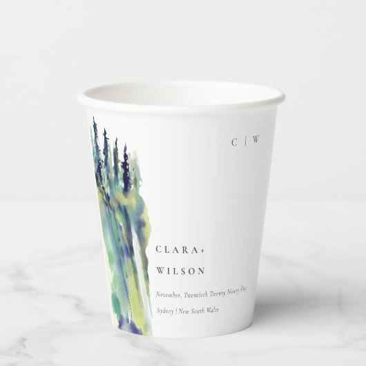 Gobelets En Papier Mariage paysager minimal de pin doux (Recto)