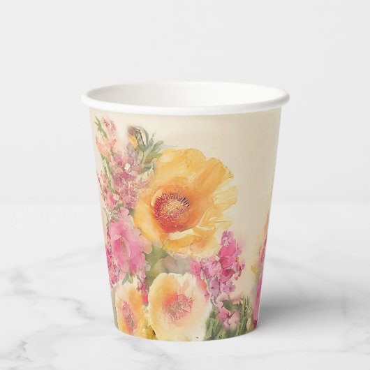 Gobelets En Papier Mariage Peach Et Rose Aquarelle (Verso)