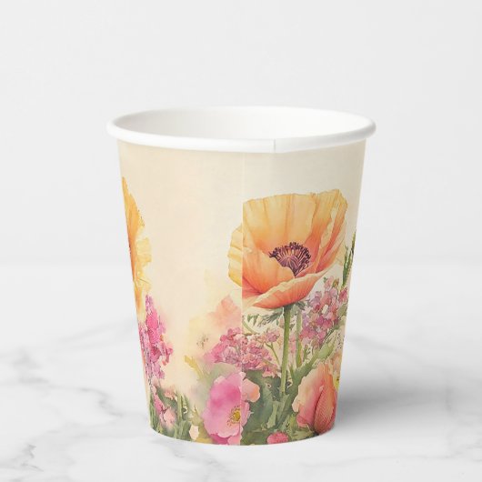 Gobelets En Papier Mariage Peach Et Rose Aquarelle (Droite)