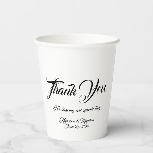 Gobelets En Papier Mariage remerciement noir et blanc écriture person (Verso)