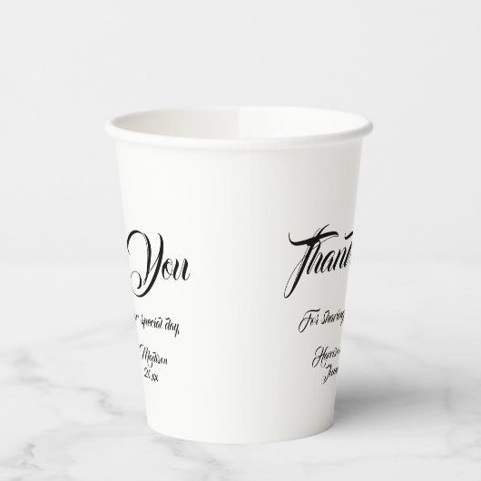 Gobelets En Papier Mariage remerciement noir et blanc écriture person (Gauche)