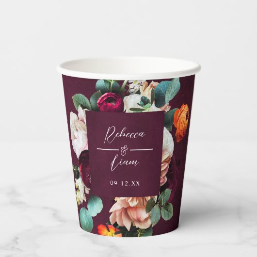 Gobelets En Papier Mariage Rose Bourgogne et Renoncule (Verso)